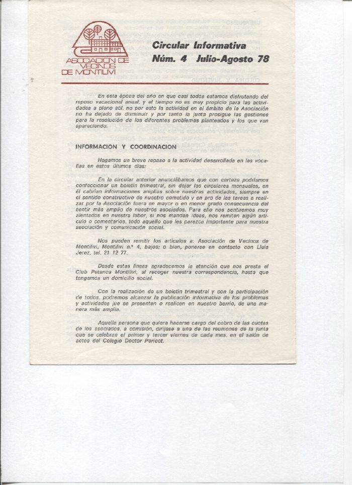 Circular Informativa Num. 4 Juliol-Agost 1978